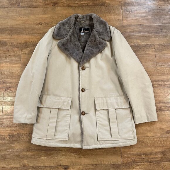 Vintage Richman Faux Fur Lined Tan Car Chore Coat Size 42 (large) Barn Jacket - Picture 1 of 10